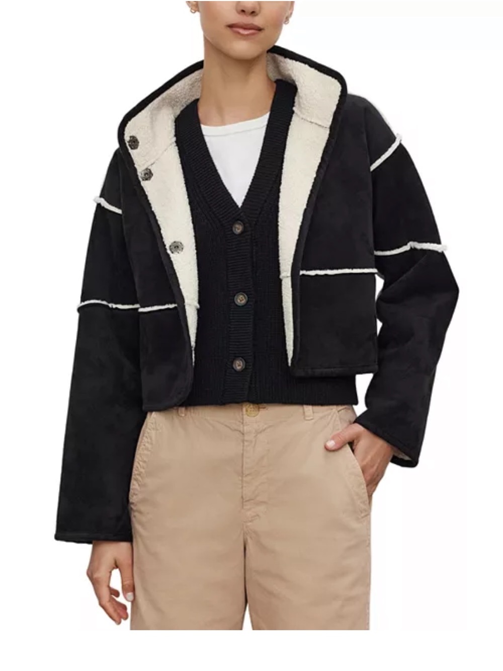 Velvet by Graham & Spencer NWT Black Kelly Reversible Shearling Cropped Jacket